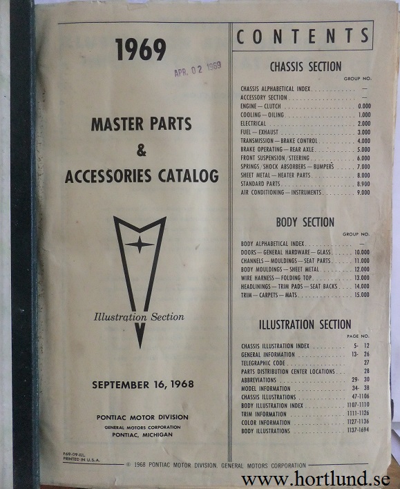 1969 Pontiac Master Parts & Accesspries Catalog Illustration Section