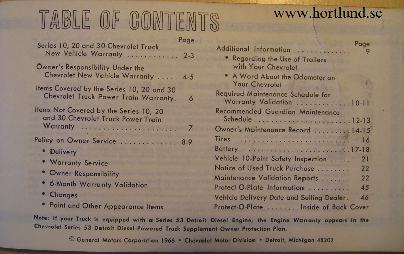1967 Chevrolet Truck Owner Protection Plan - 2