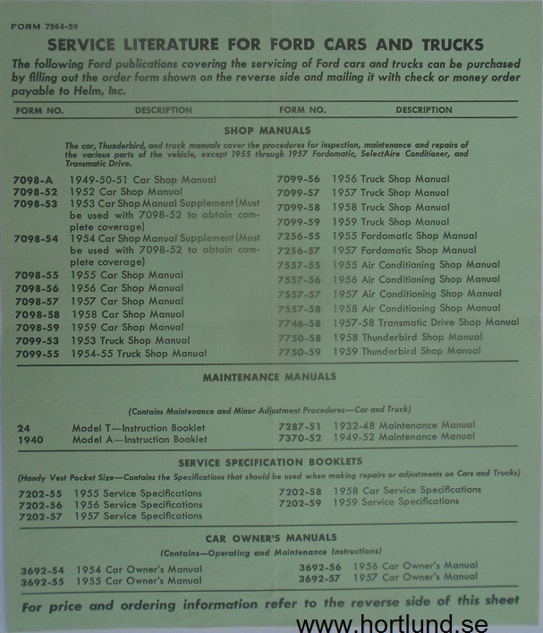 1959 Ford Service Literature