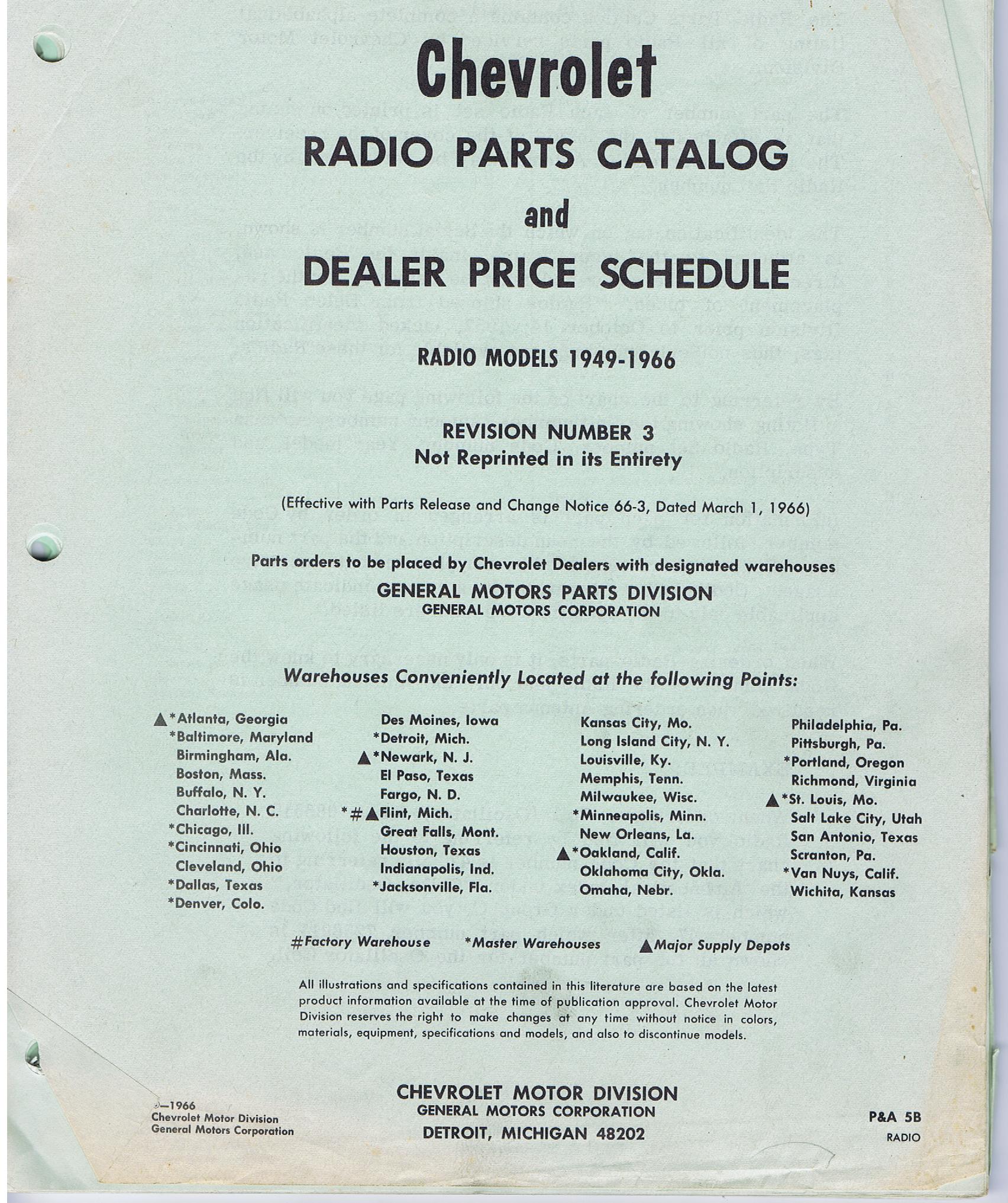 1949 - 1966 Chevrolet Radio Parts Catalog