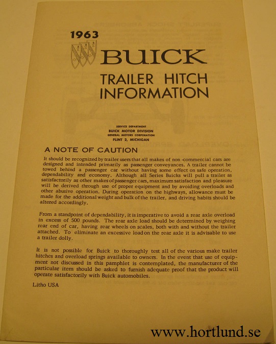 1963 Buick Trailer Hitch Information