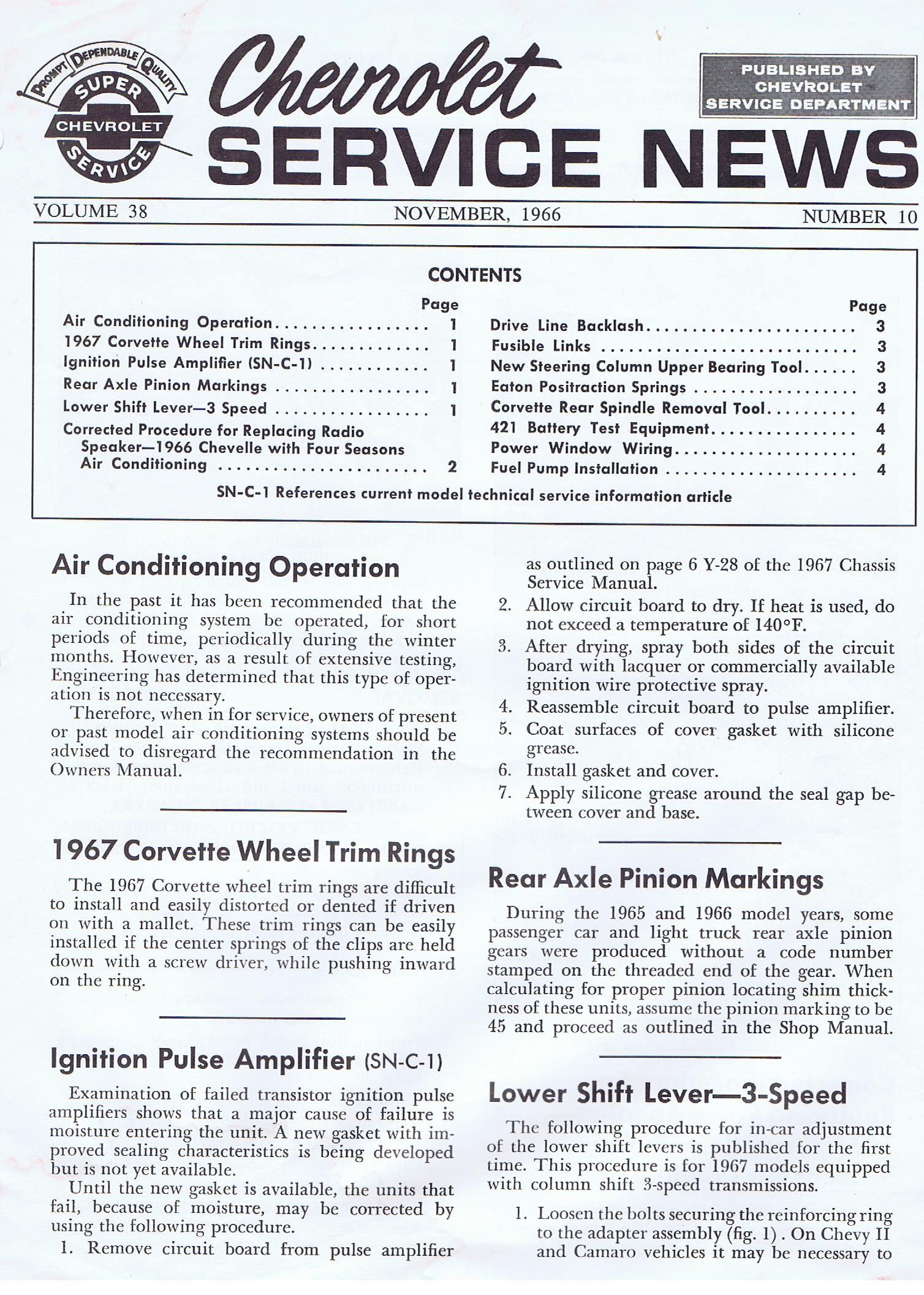 1966 Chevrolet Service News November Number 10