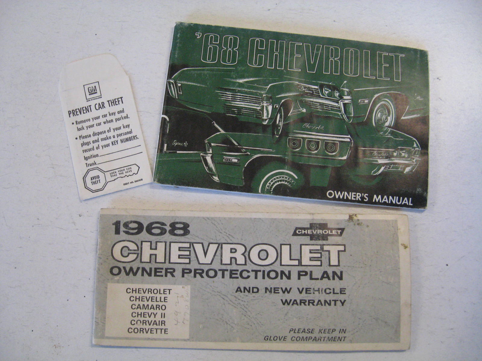 1968 Chevrolet Owners Manual + Owners Protection plan + Prevent Car Theft