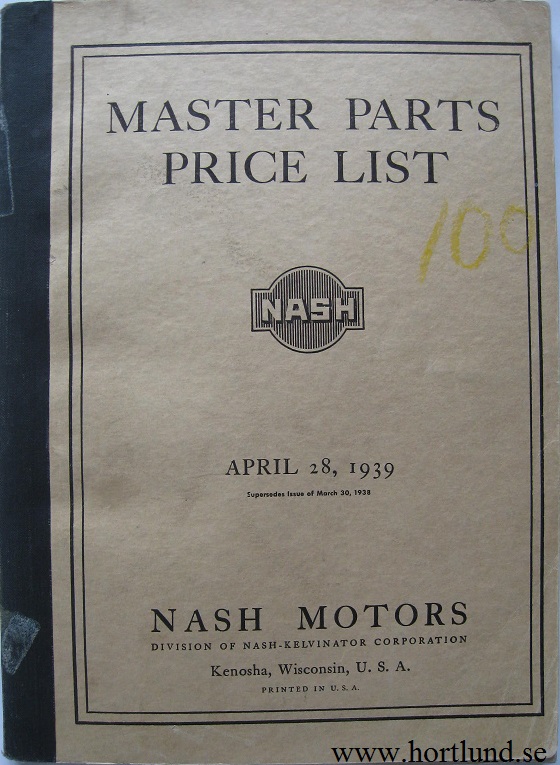 1939 Nash Master Parts Price List