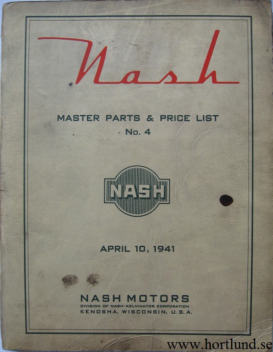 1939 - 1941 Nash Master Parts & Price List