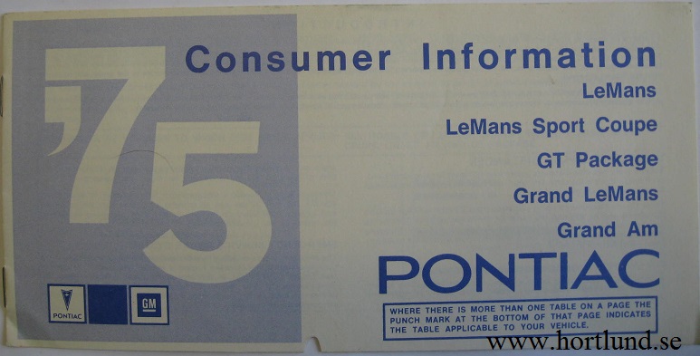 1975 Pontiac Consumer Information LeMans Grand Am