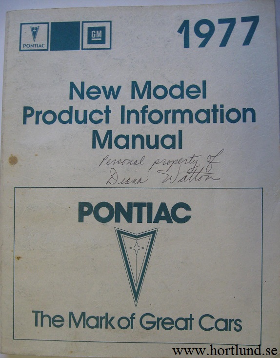 1977 Pontiac New Model Product Information Manual alla modeller