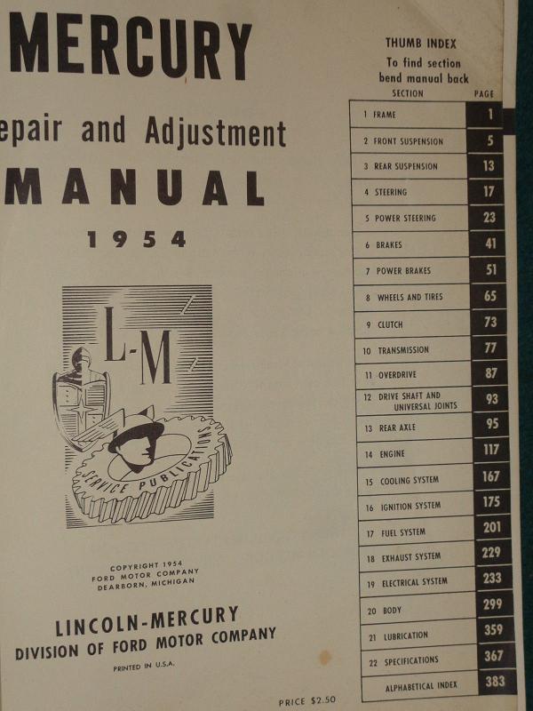 1954 Mercury Repair and Adjustment Manual original - 2