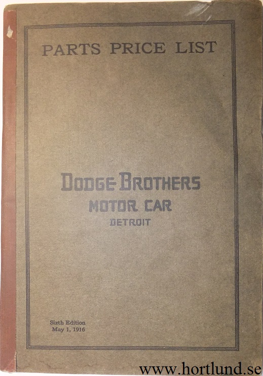1916 Dodge Parts Price List