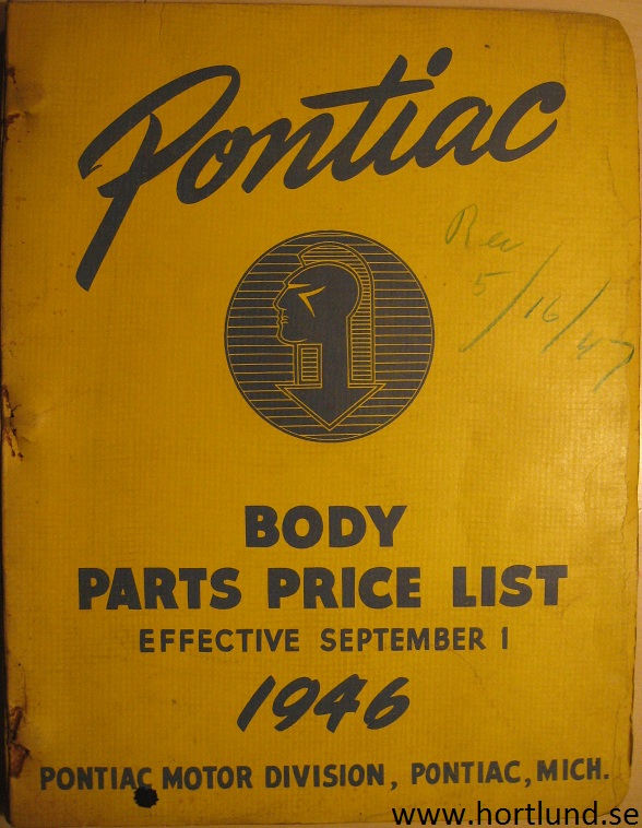 1946 Pontiac Body Parts Price List