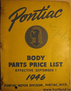 1946 Pontiac Body Parts Price List