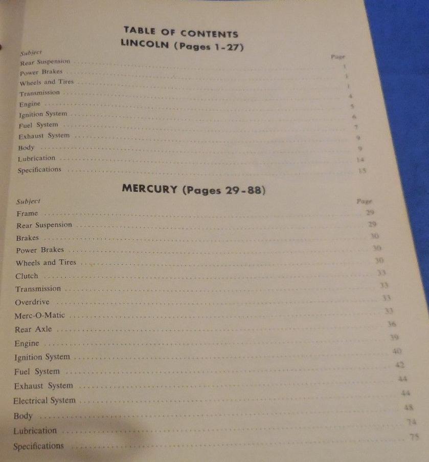 1955 Lincoln and Mercury Repair and Adjustment Manual supplement - 2