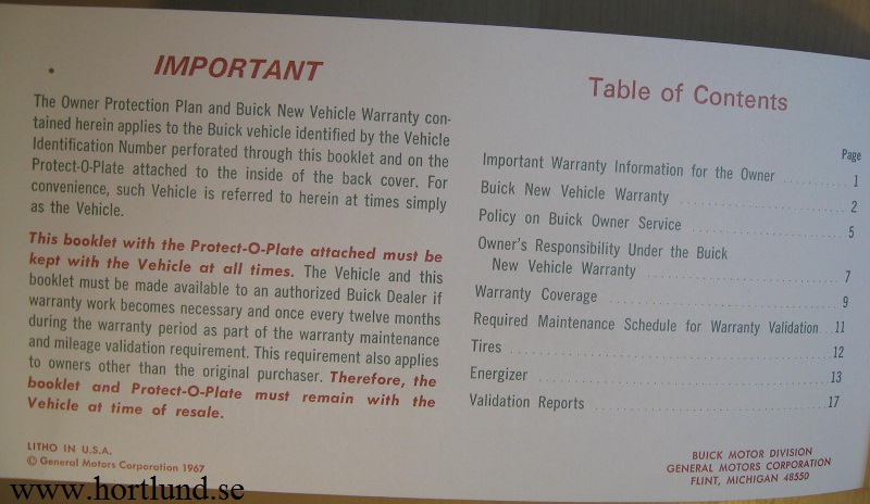 1968 Buick Owner Protection Plan and New Vehicle Warranty - 2