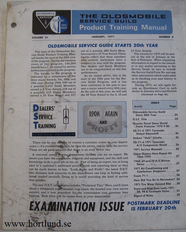 1971 Oldsmobile Service Guild Training Manual January