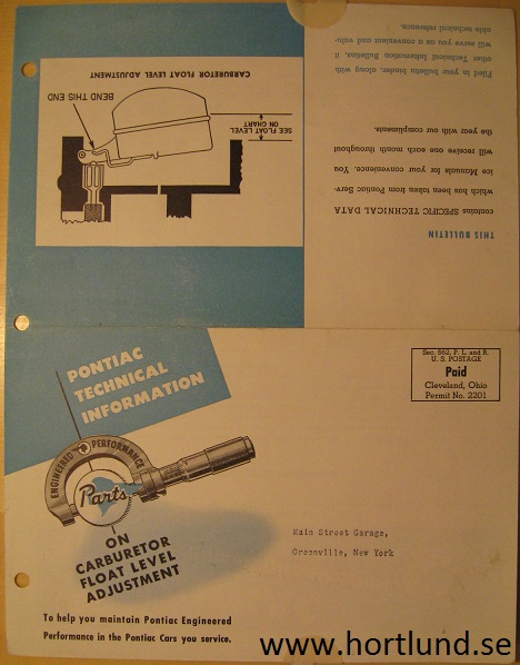 1937 - 1948 Pontiac flotörnivådata - 2