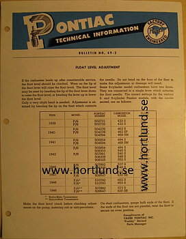 1937 - 1948 Pontiac flotörnivådata