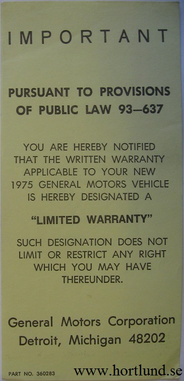 1975 GM extra info