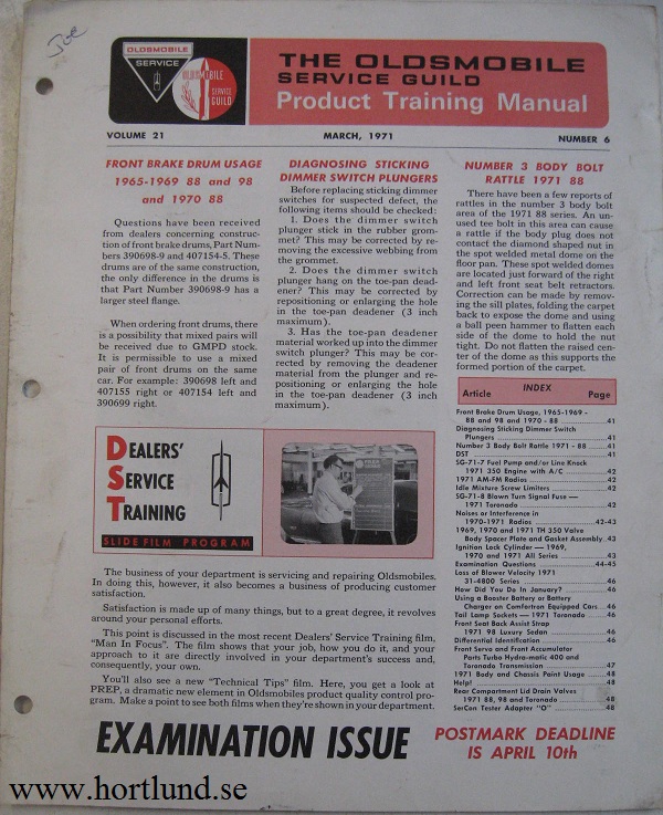 1971 Oldsmobile Service Guild Training Manual March