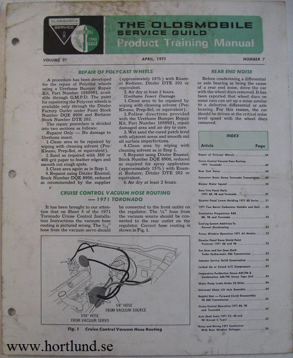 1971 Oldsmobile Service Guild Training Manual April