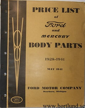 1928 - 1941 Ford and Mercury Price List of Body Parts