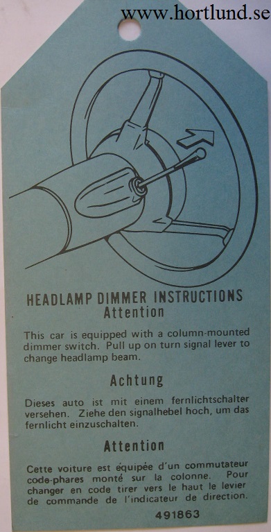 1975 GM Headlamp Dimmer Instructions