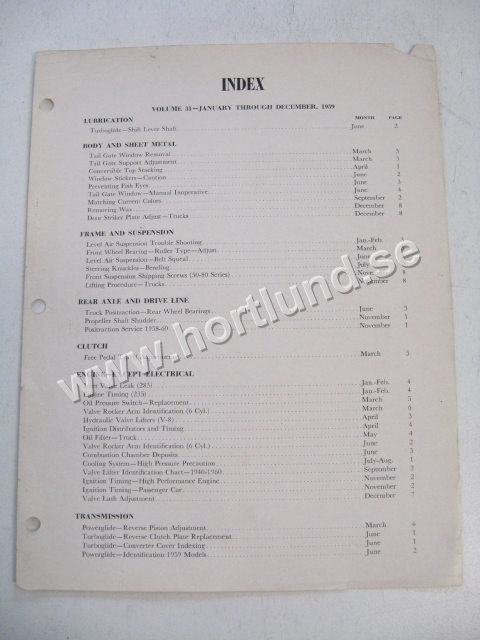 1959 Chevrolet Service News Index