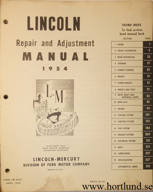 1954 Lincoln Repair and Adjusment Manual - 2