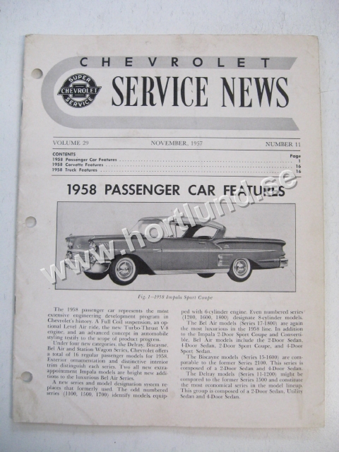 1958 Chevrolet Service News November 1957