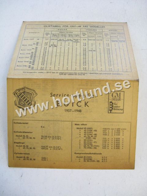 1937-1948 Buick Service Uppgifter SV Svenskt original