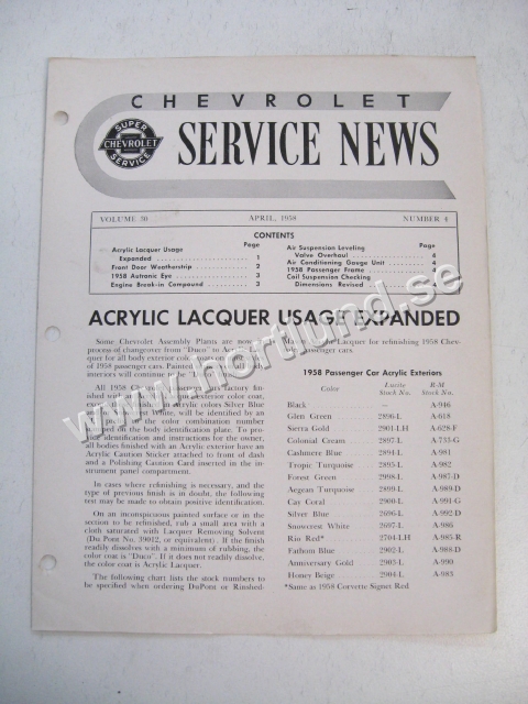 1958 Chevrolet Service News April 1958