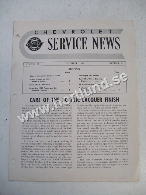 1959 Chevrolet Service News December 1958