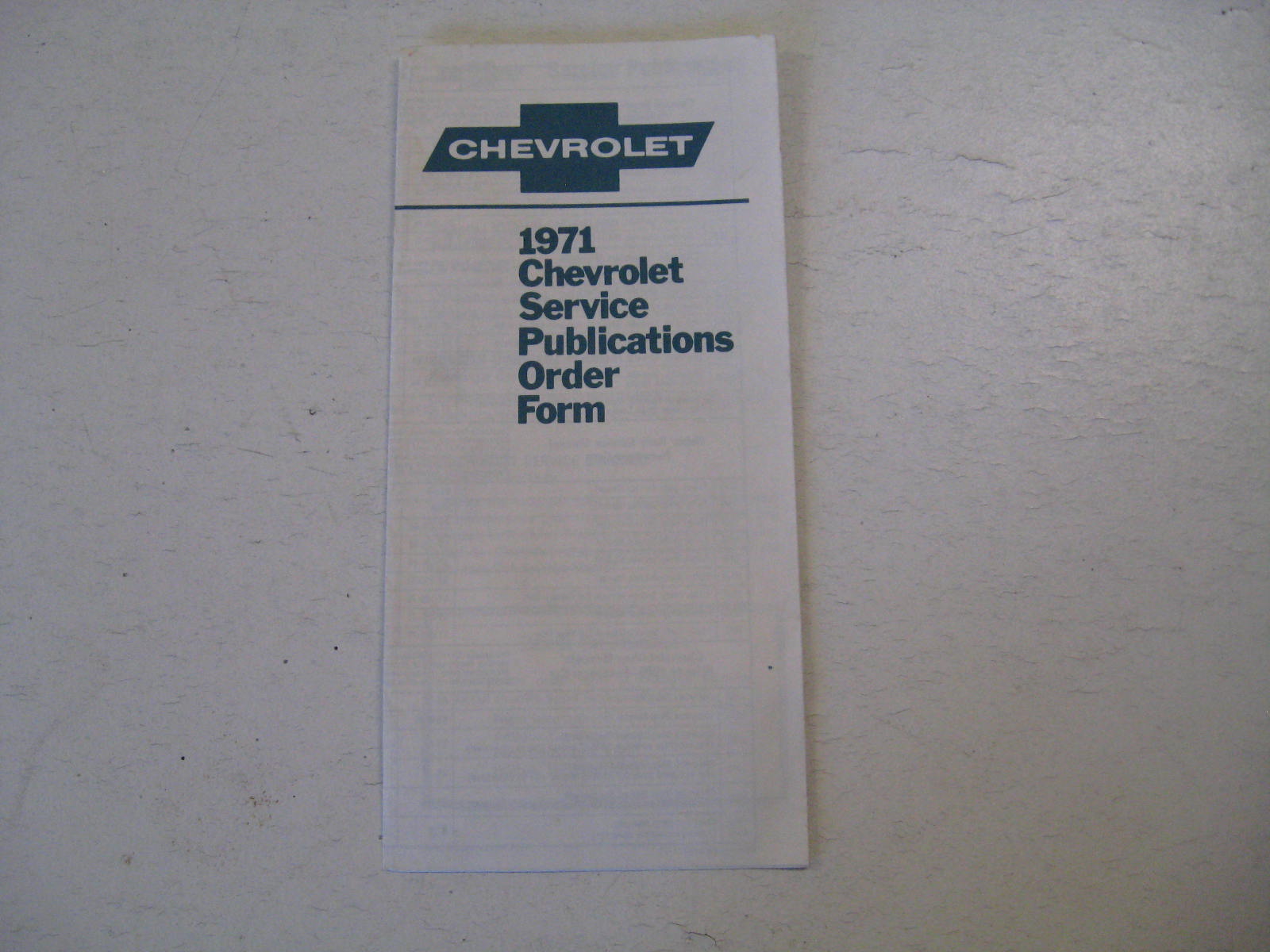 1971 Chevrolet Service Publications Order Form
