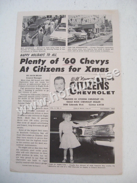 1960 Chevrolet Citizens News Mailer