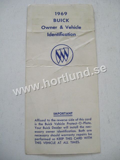 1969 Buick Owner & Vehicle Idendification