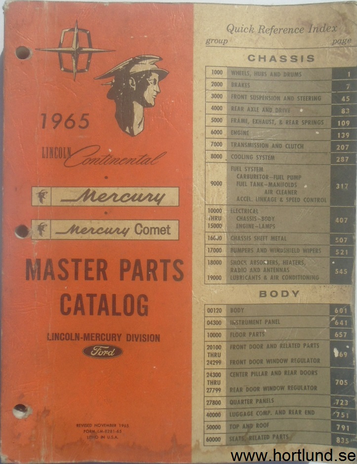 1965 Lincoln Continental & Mercury Master Parts Catalog