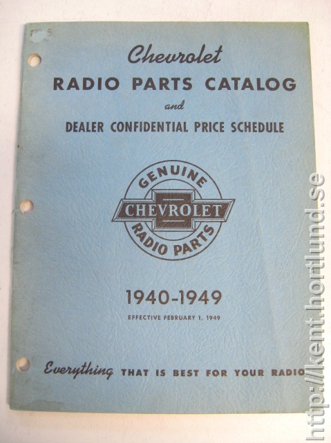 1940-1949 Chevrolet Radio Parts Catalog and Dealer Confidential Price Schedule