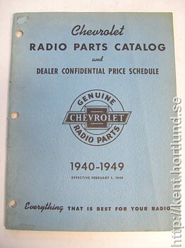 1940-1949 Chevrolet Radio Parts Catalog and Dealer Confidential Price Schedule