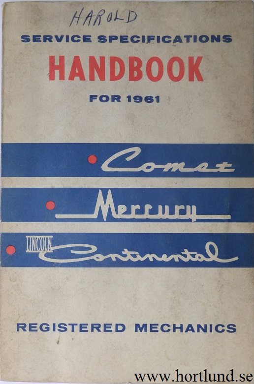 1961 Mercury Lincoln Service Specifications Handbook