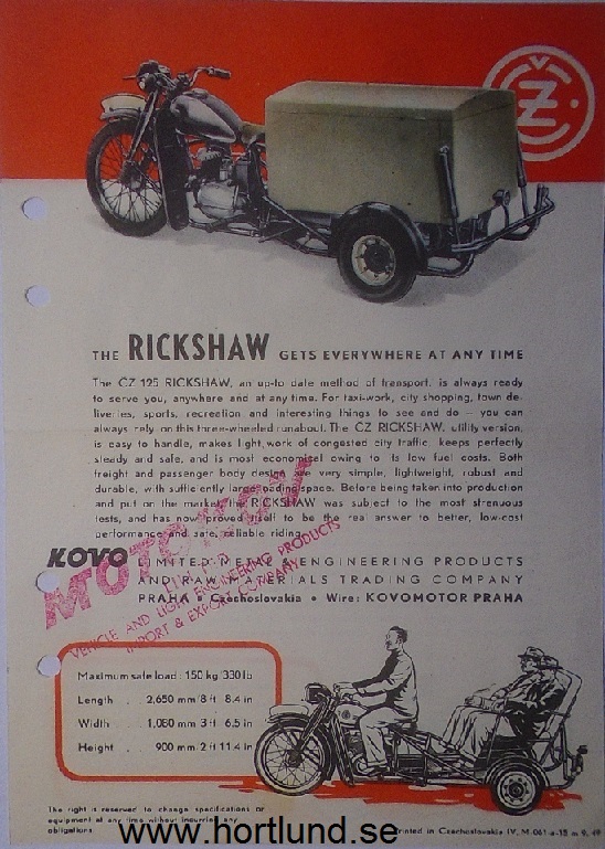 1949 Jawa & CZ Rickshaw broschyr - 2