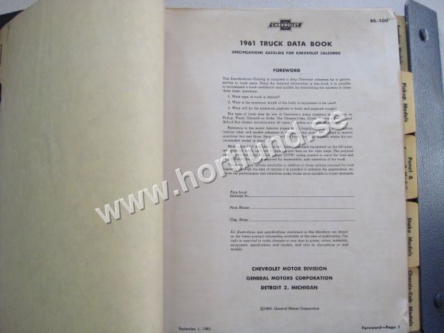 1961 Chevrolet Truck Data Book