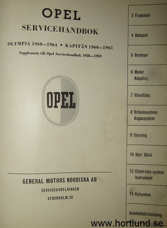 1960 - 1964 Opel Kapitän-Rekord Olympia Servicehandbok på svenska - 2
