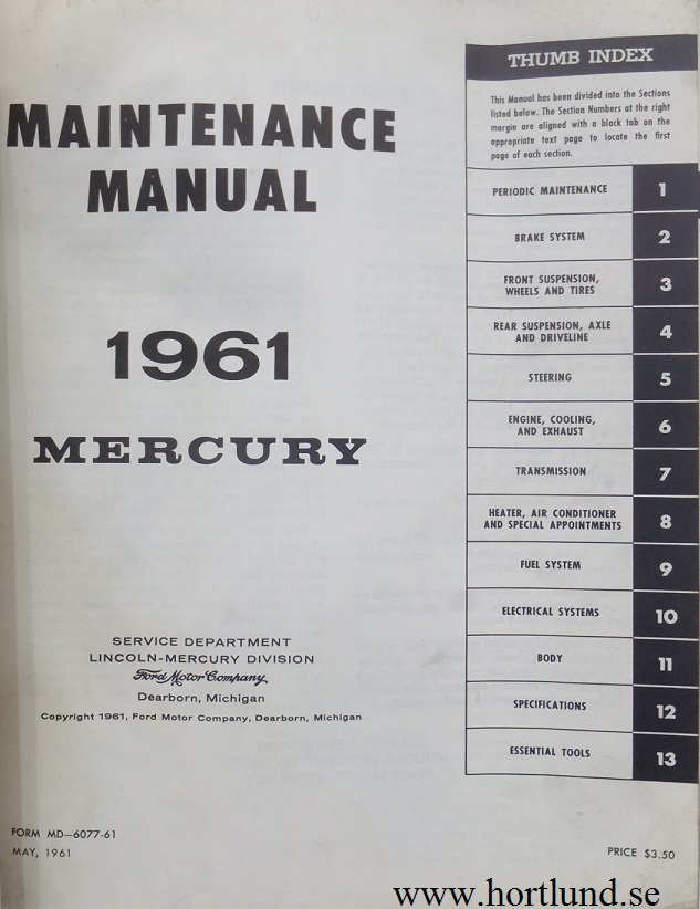 1961 Mercury Maintenance Manual - 2