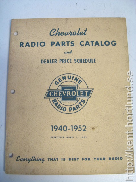 1940-1952 Chevrolet Radio Parts Catalog and Dealer Confidential Price Schedule 1940-1952