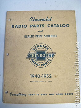 1940-1952 Chevrolet Radio Parts Catalog and Dealer Confidential Price Schedule 1940-1952