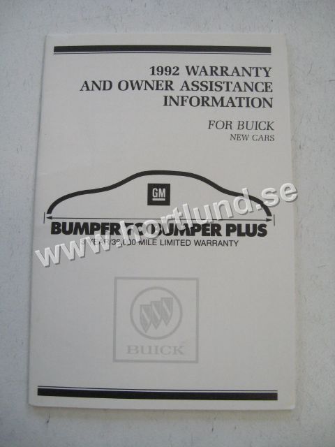 1992 Buick Warranty and owner Assistance Information