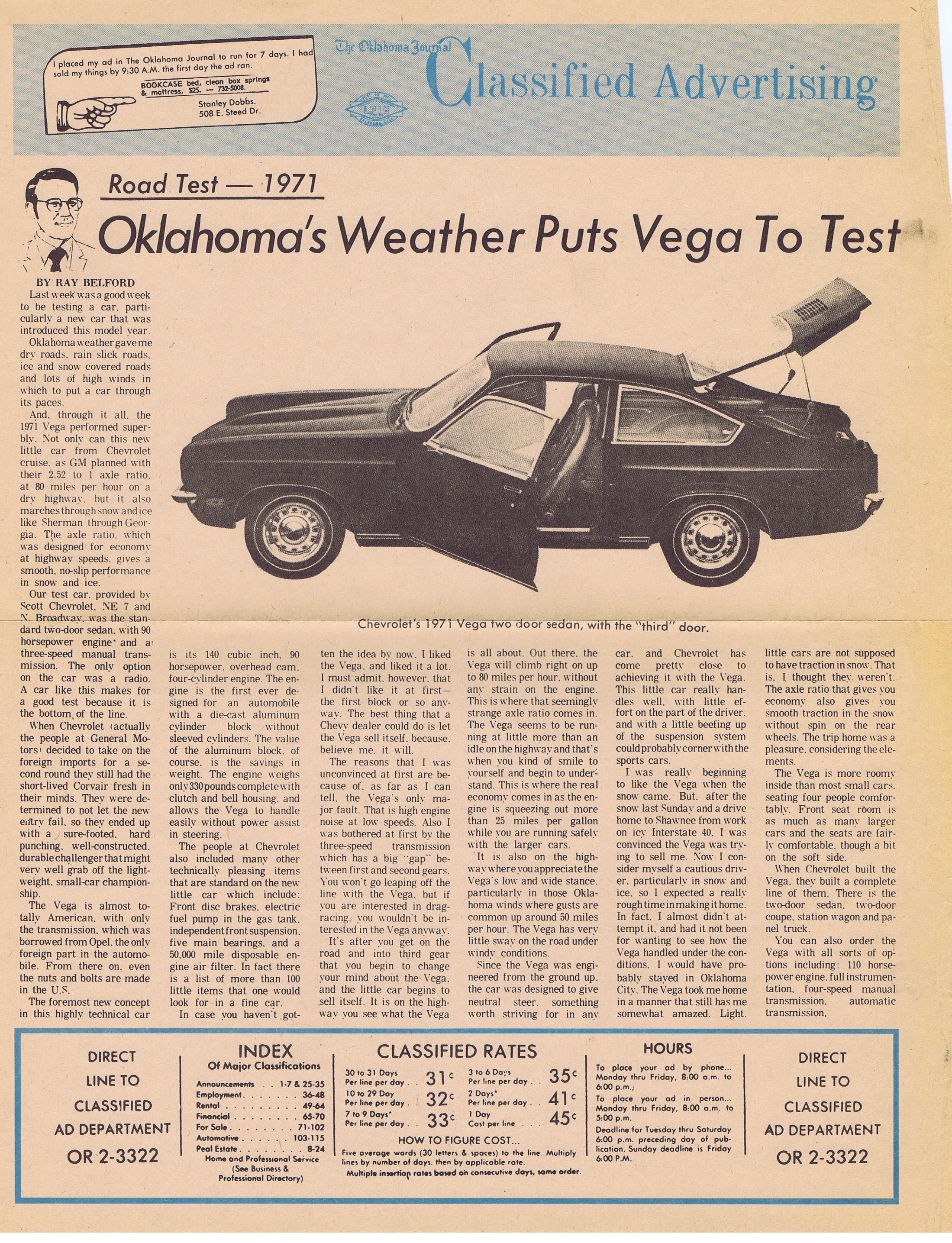 1971 Chevrolet Vega Road Test