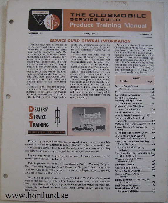 1971 Oldsmobile Service Guild Training Manual June