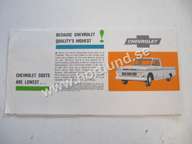 1962 Chevrolet Trucks Mailer Folder Ovanlig då dessa ofta kastades blir stor affisch