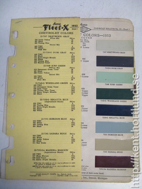 1953 Chevrolet Colors Fleet-X