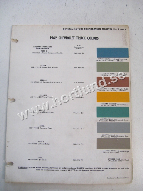 1962 Chevrolet Truck Colors